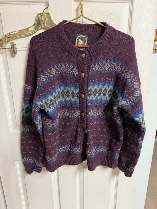 Alps Sweaters - Vtg Alps Fine Purple Apparel 100% Wool Nordic Ski Cardigan Sweater Med 44w.